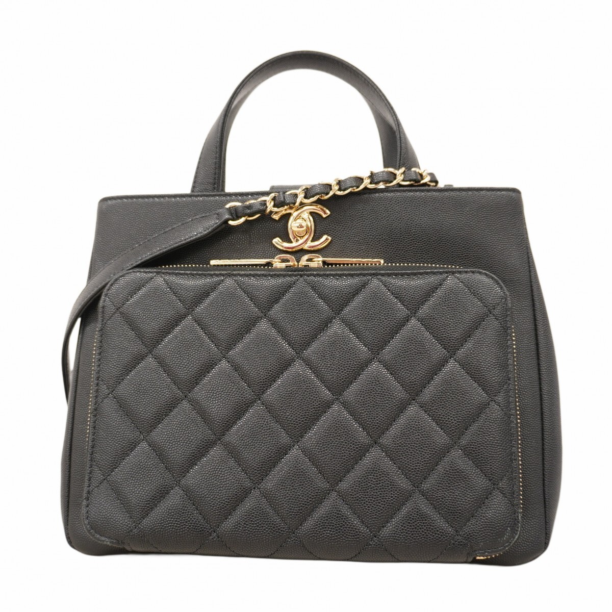 【5ob0986-h】シャネル ハンドバッグ マトラッセ チェーンショルダー ビジネスアフィニティ キャビアスキン 金具 2wayバッグ拍卖