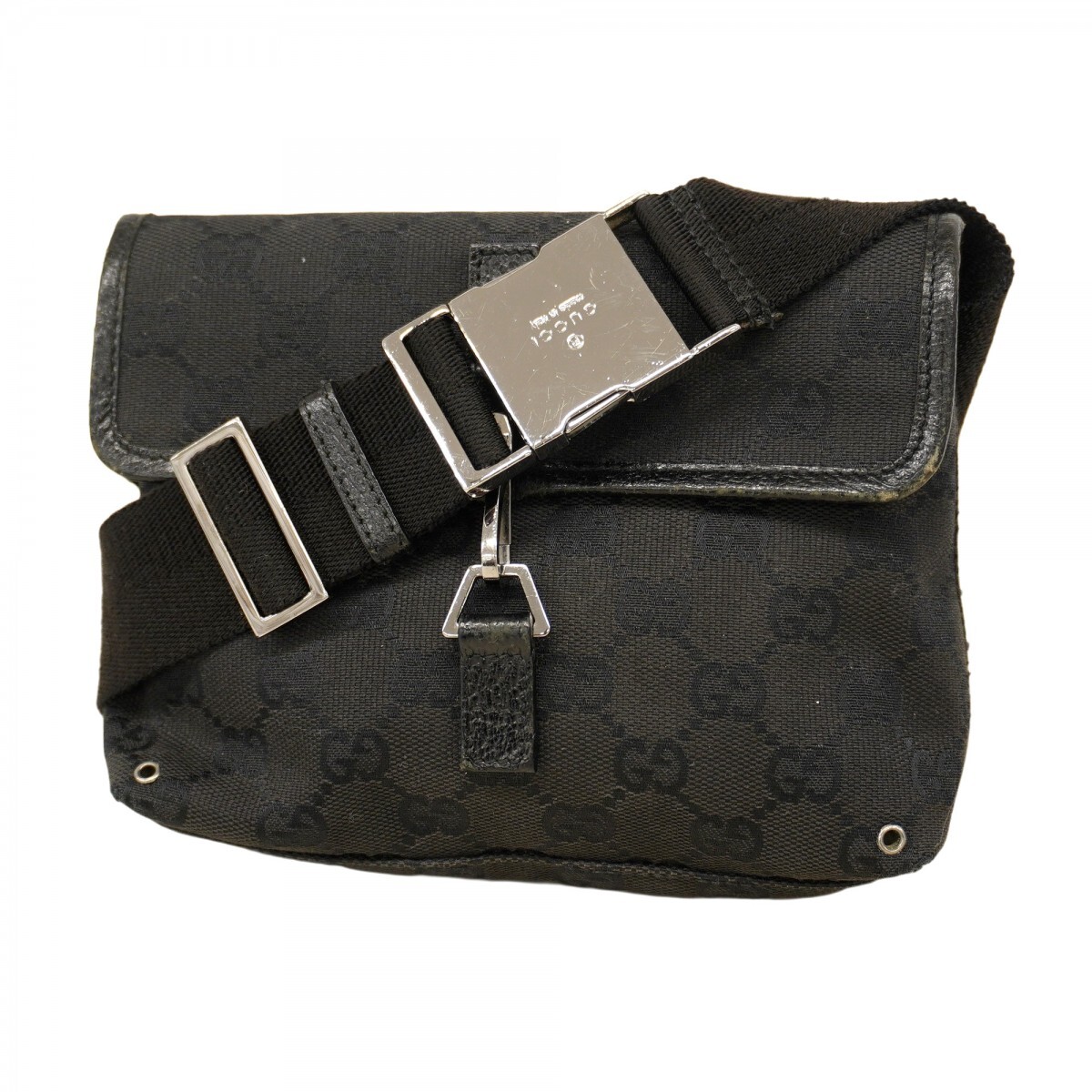 【5ob1366】グッチ ウエストバッグ GGキャンバス 92543 キャンバス ブラック シルバー金具【中古】メンズ レディース ユニセックス拍卖