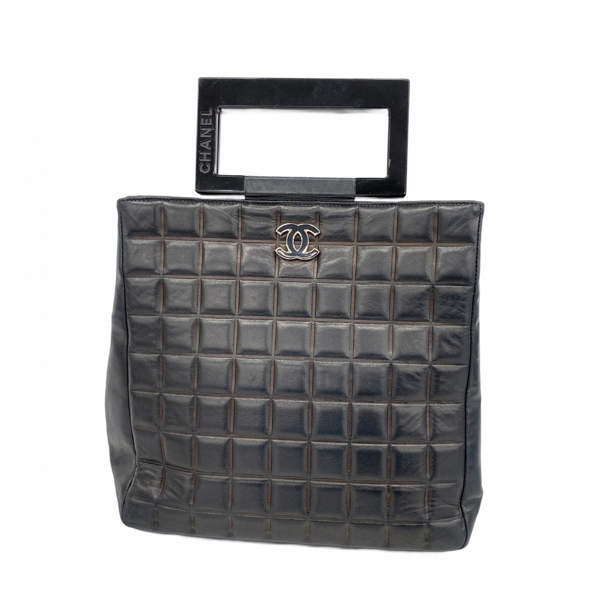 【5ob1060-h】シャネル ハンドバッグ チョコバー ラムスキン ブラック シルバー金具【中古】レディース拍卖