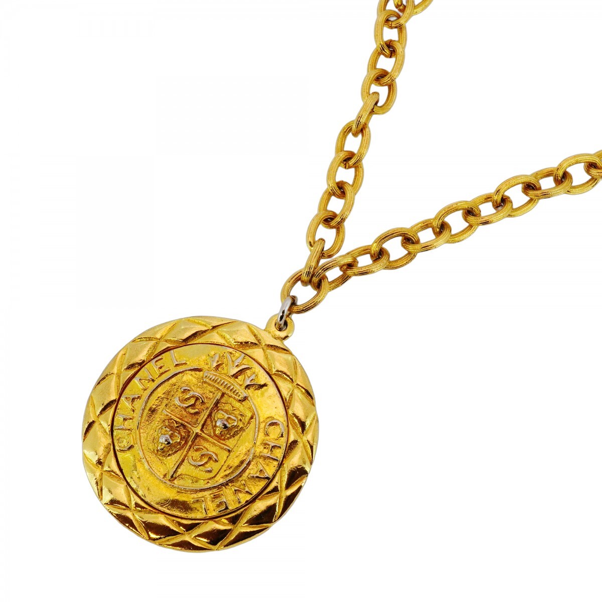 ★SALE【5jmb0567】シャネル ネックレス ヴィンテージ ココマーク シャネルロゴ/マトラッセ 丸型 サークル GPメッキ ゴールド拍卖