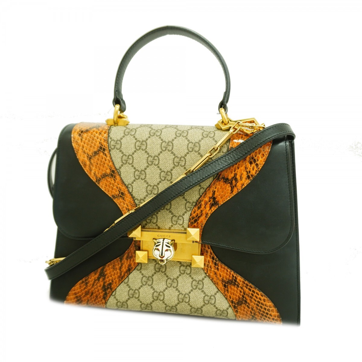 ★最終価格★SALE【5md4953】グッチ ハンドバッグ GGスプリーム 476435 PVC レザー パイソン ブラック ブラウン ゴールド金具 2wayバッグ拍卖