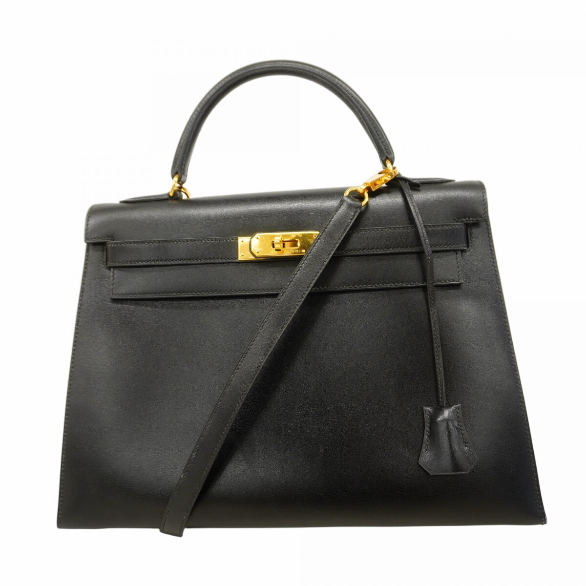 【5oe5530-h】エルメス ハンドバッグ ケリー32 ボックスカーフ ブラック ゴールド金具 〇Y刻印 2wayバッグ【中古】レディース拍卖