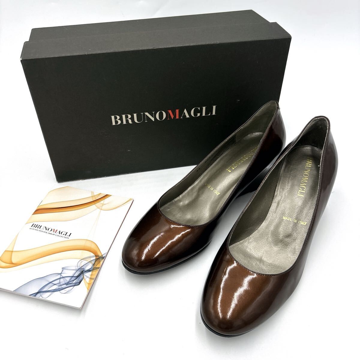 * 良品 箱付き イタリア製 '高級感溢れる' BRUNO MAGLI ブルーノマリ 本革 エナメルレザー / ウエッジソール ヒール パンプス EU36 22.5cm拍卖