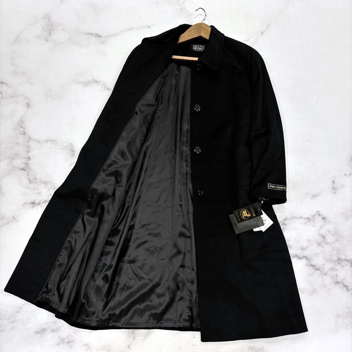 AU * 未使用 '極上カシミヤ100%' BELTA BUONO 最高峰 CASHMERE ロング ステンカラーコート size11 レディース 婦人服 アウター BLACK拍卖
