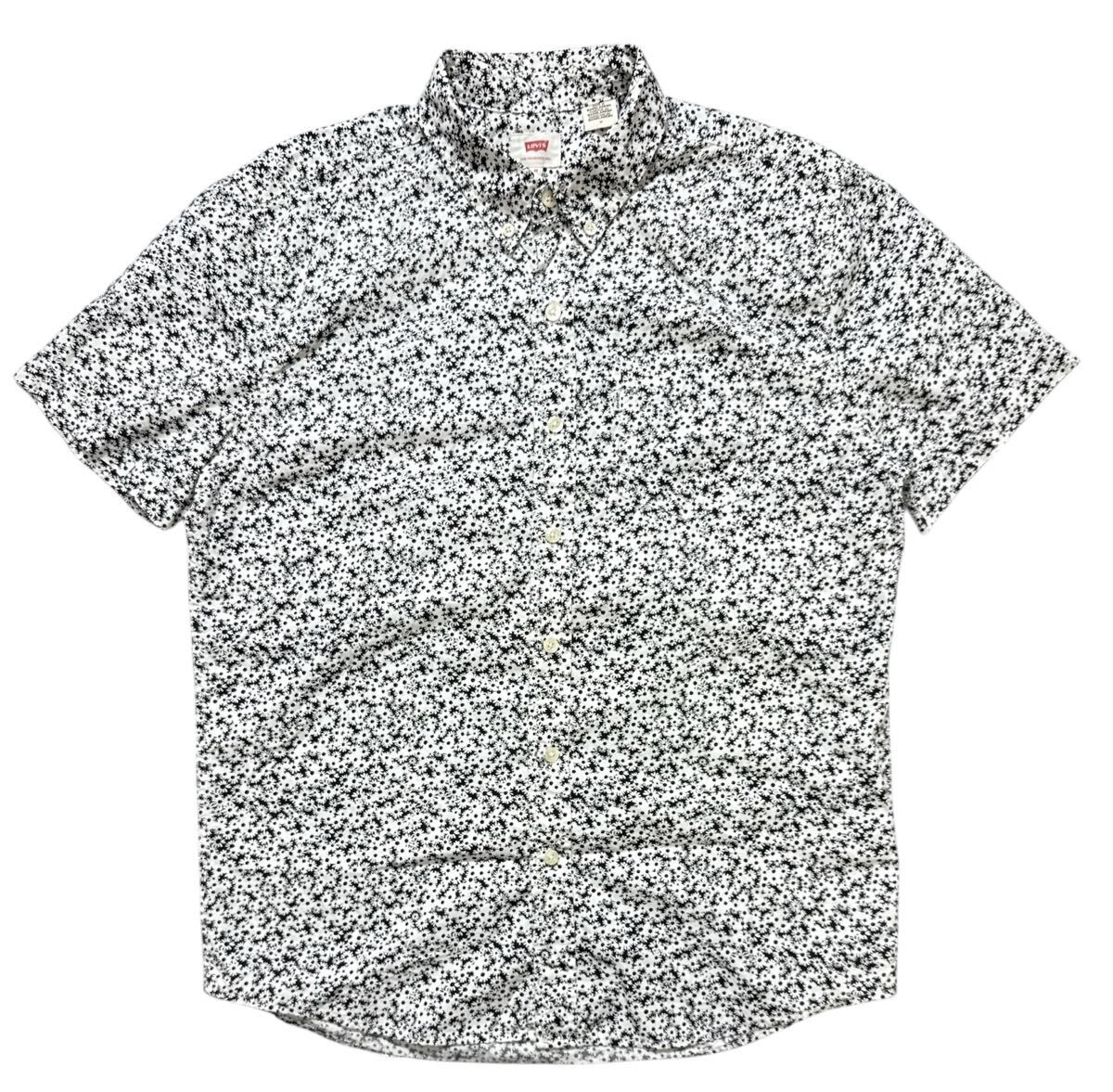 送料無料 ○ LEVI'S リーバイス ○ 総花柄 フラワー柄 半袖 ボタン ダウン シャツ BDシャツ ホワイト×ブラック M拍卖