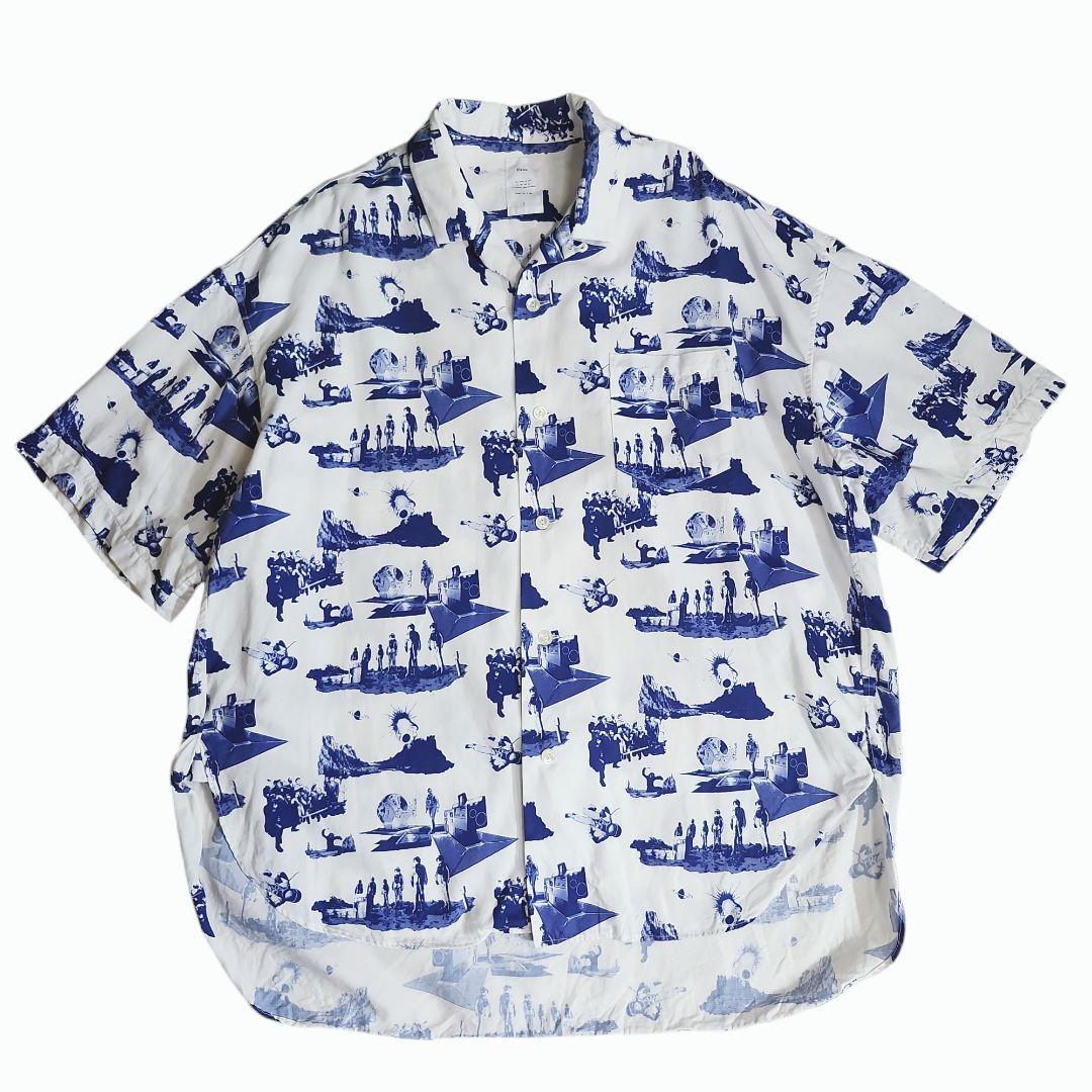 Name. オーバーサイズ 宇宙飛行士・フォトプリント総柄・オープンカラー半袖シャツ 表記サイズ1 アロハシャツ 白&青 68196拍卖