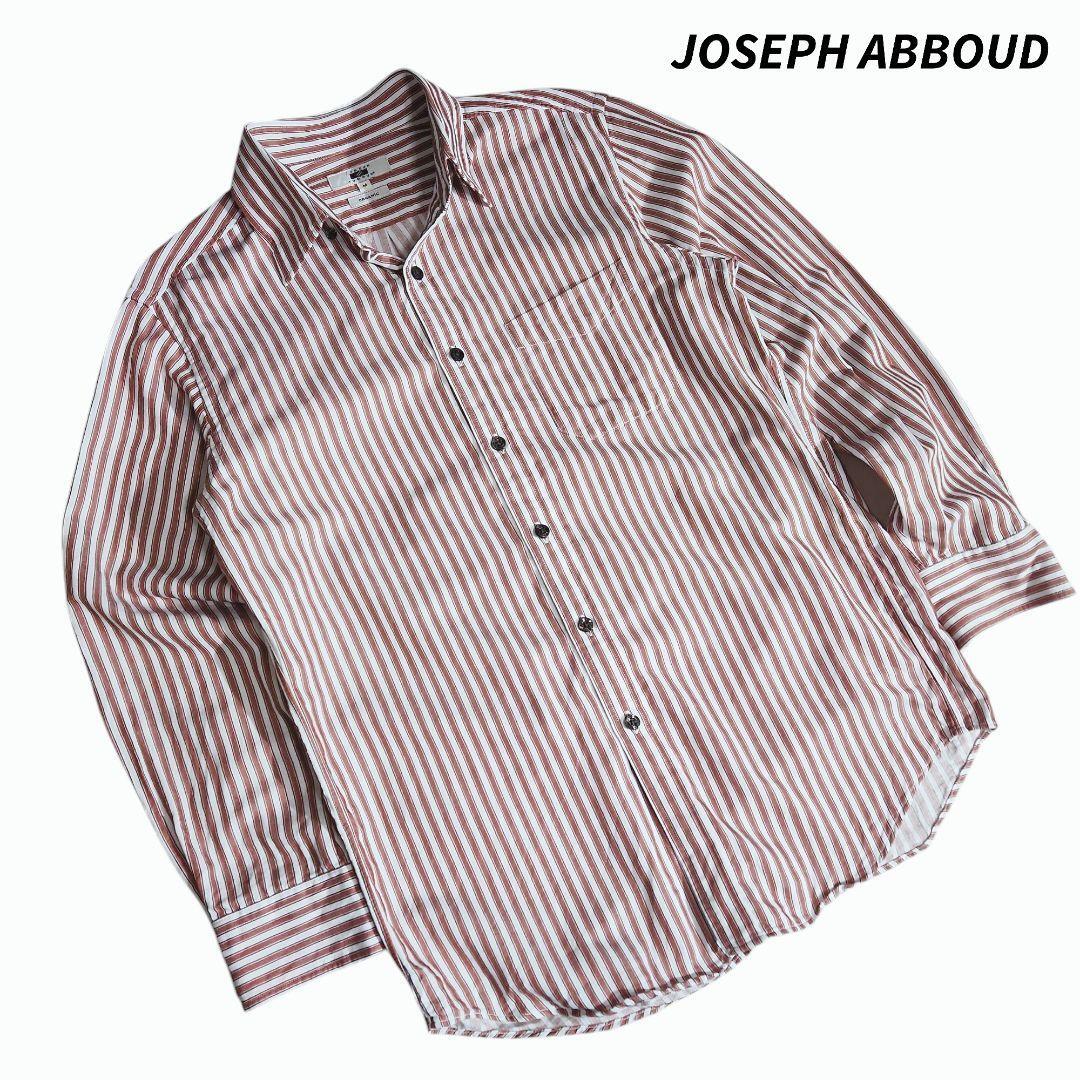 JOSEPH ABBOUD ストライプ長袖シャツ・ボタンダウン 表記サイズM 白 テラコッタ チャコール オンワード樫山84301拍卖