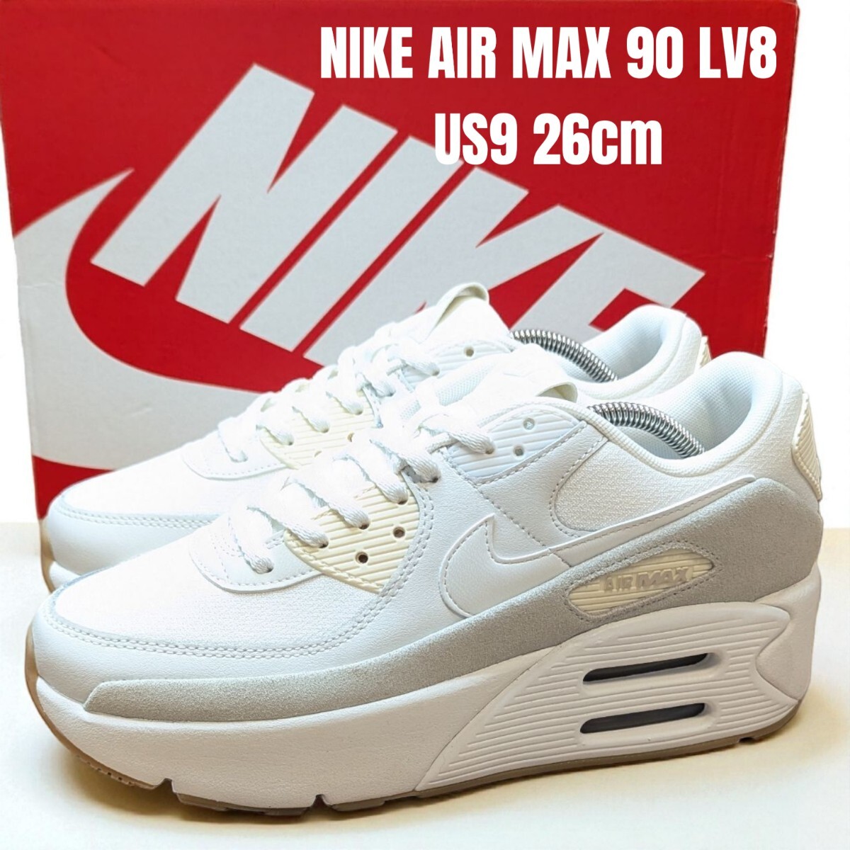 美品 NIKE AIR MAX 90 LV8 ナイキ エアマックス 26cm 厚底スニーカー ホワイト 白 NIKEスニーカー レディーススニーカー拍卖