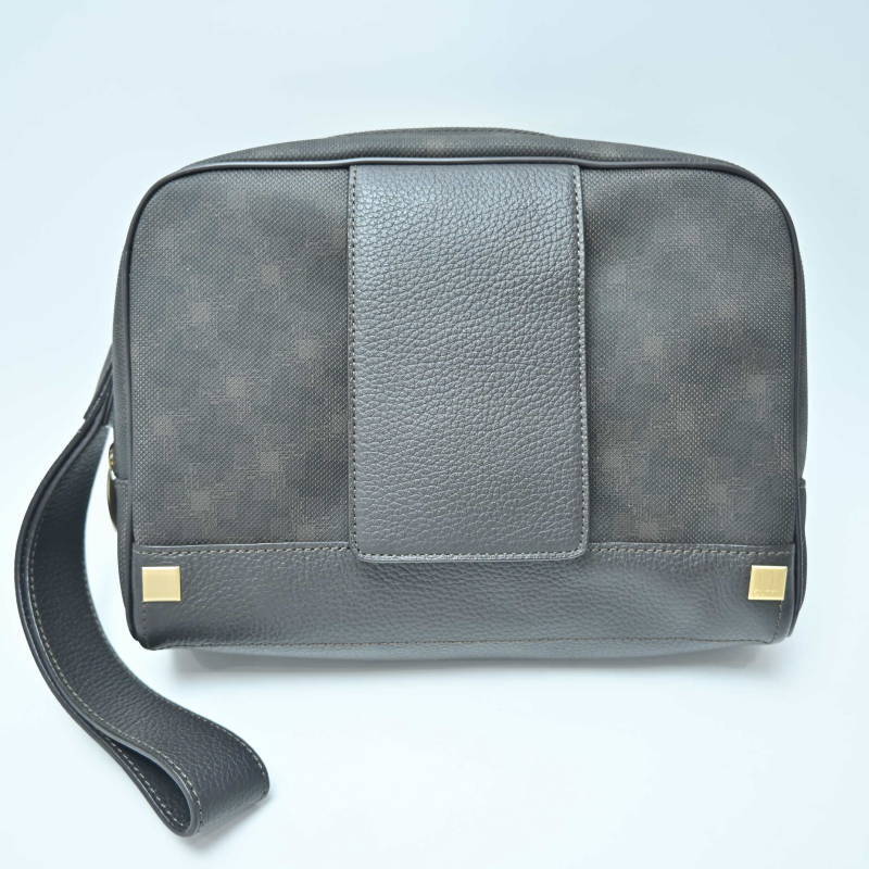 美品 dunhill ダンヒル ディーエイト PVC/レザ― ストラップ付き セカンドバッグ クラッチバッグ ダークブラウン M07-k063拍卖