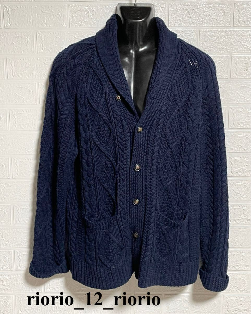 800 POLO RALPH LAUREN ポロラルフローレン フィッシャーマンニットカーディガン ケーブル編み ショールカラー メンズ sizeL拍卖