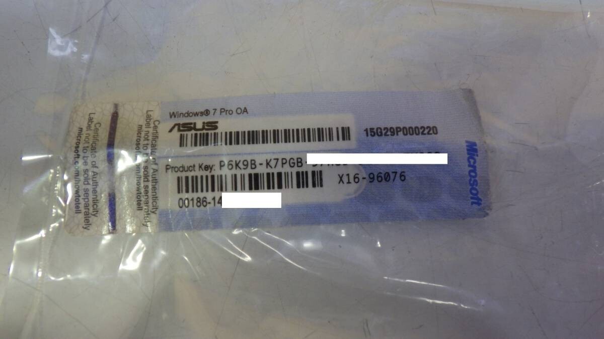 Windows 7 Pro OA ASUS プロダクトキー シール 32Bit/64Bit 動作品保証#477W23拍卖