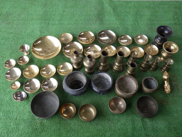 鐘 蝋燭立て ご飯入れ 等 和刻印 寺院法具仏教美術 メッキ 24KGP など 大量 41点 5Kg以上拍卖