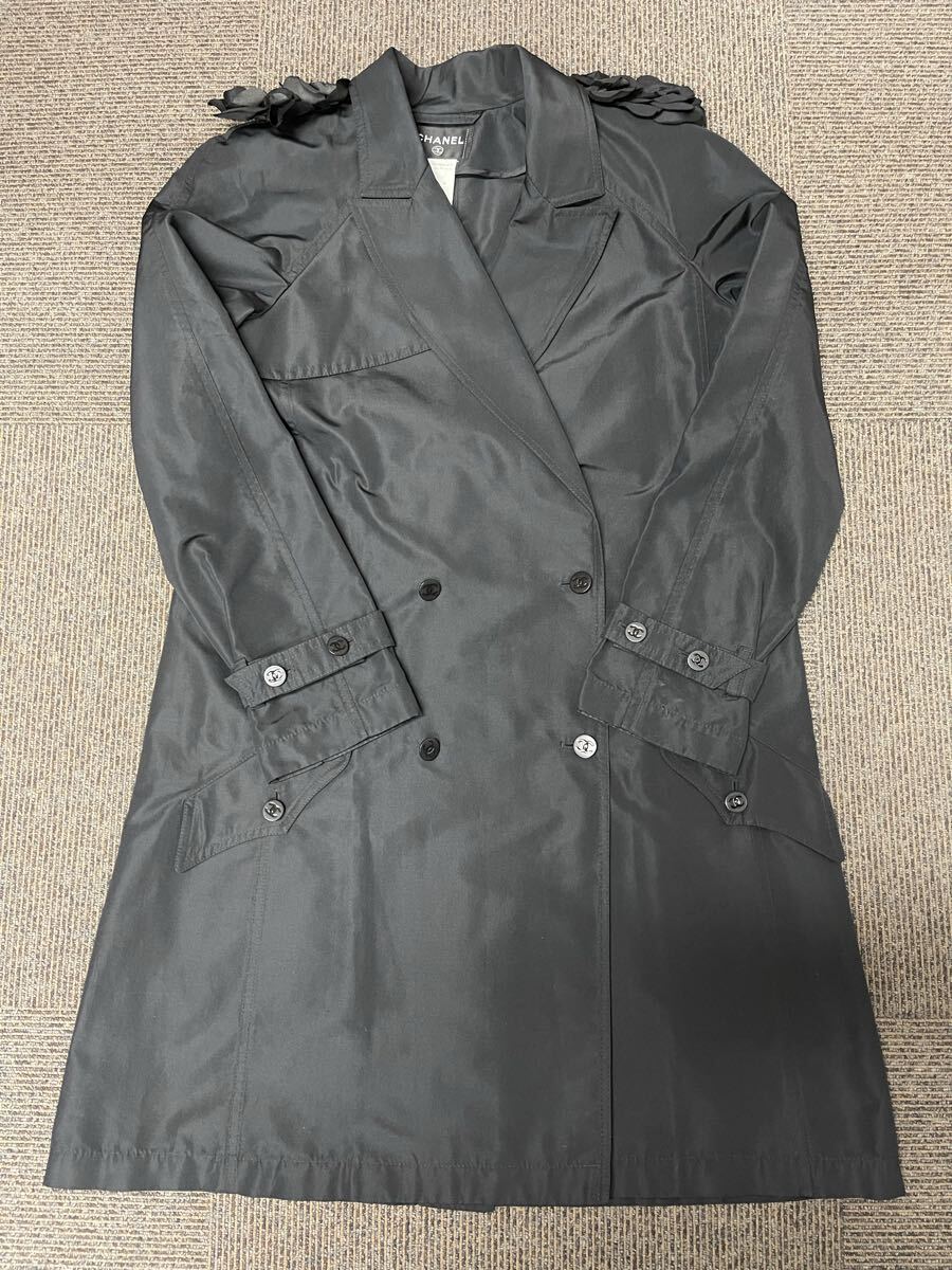 希少!1000円~正規品 美品 シャネル CHANEL ココマークボタン沢山 カメリア付き コート 黒色 ヴィンテージ A-12拍卖