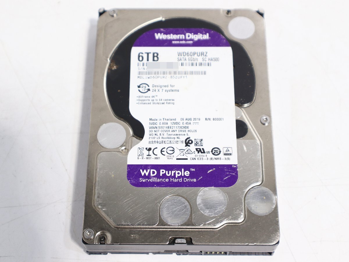 60☆Western Digital HDD 6TB WD Purple WD60PURZ フォーマット済み◇3D-183拍卖