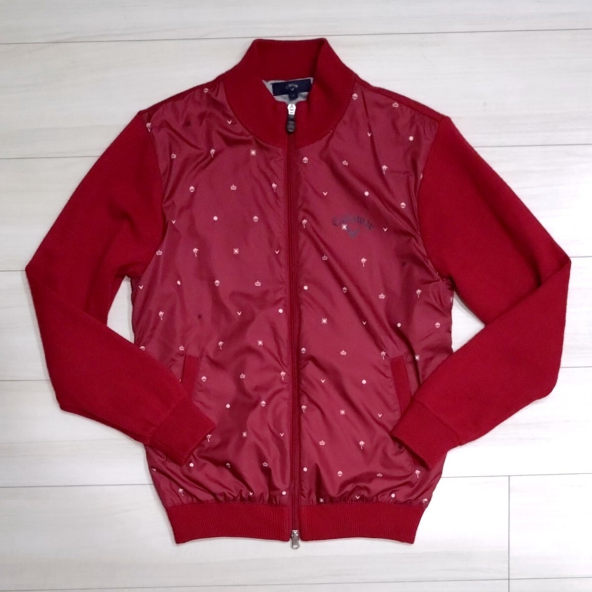 美品 Callaway ナイロン切替え ニットジャケット M メンズ 裏地付き セーター キャロウェイ ゴルフ拍卖