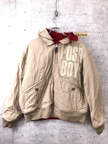 POSHBOY メンズ リバーシブル 中綿 ブルゾン フード2WAY 赤ベージュ拍卖