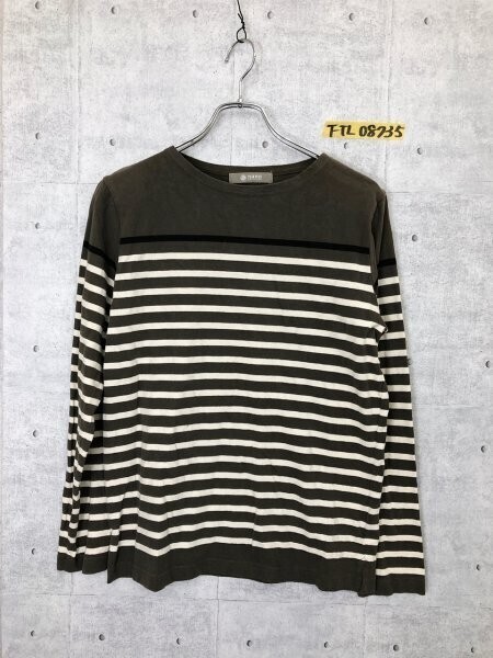 nano universe ナノユニバース メンズ ボーダー カットソー S カーキ紺白拍卖