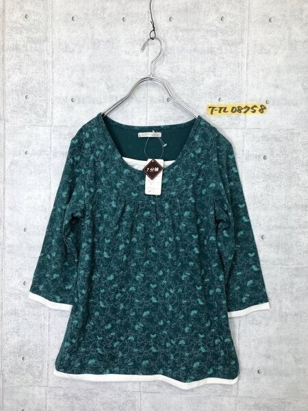 新品タグ付き!Garconne レディース レイヤード 総柄 七分袖 チュニック M 緑拍卖