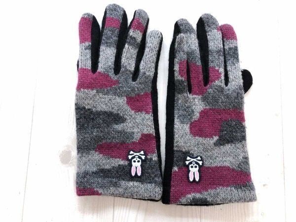サイコバニー Psycho Bunny スポーツ ゴルフ 迷彩カモフラ ニット グローブ 手袋 レディース 縦24cm グレー ピンク拍卖