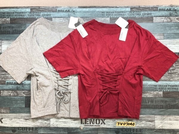 新品タグ付き!mitis ミティス レディース 前編み上げカットソー 綿 2点セット まとめ売り M 赤・グレー拍卖