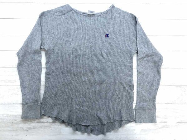 チャンピオン Champion アメカジ ラウンド裾 リブ切替 ボートネック ワッフル ロンT サーマルT 長袖Tシャツ メンズ 綿100% L グレー拍卖