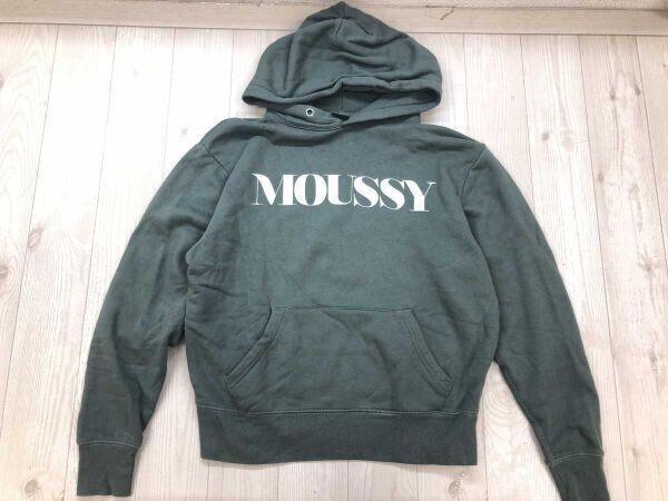 マウジー moussy ストリートカジュアル古着 ロゴプリント プルオーバー スウェット パーカー レディース コットン100% 裏起毛 F 緑拍卖