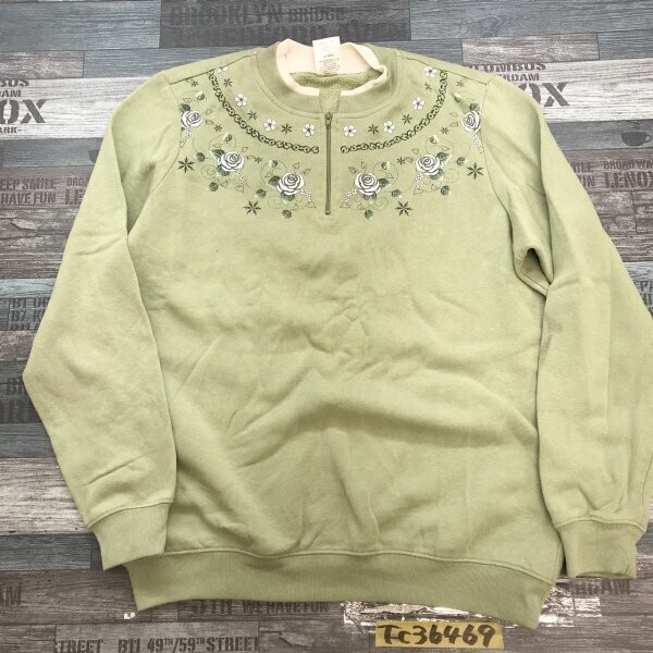 BLAIR レディース 裏起毛 レディース ハーフジップ 花プリント レイヤードトレーナー S ライトグリーン拍卖