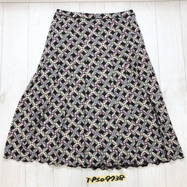 creel'horaire レディース 日本製 総柄 プリーツ ミディ フレアスカート ウエスト61 ブラウン拍卖