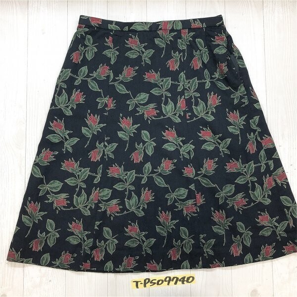 レディース 花柄 バラ 総柄 ミディ スカート 黒拍卖