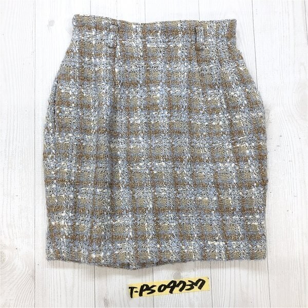 MILANO SPORTS レディース チェック ツイード タイトスカート 9AR 水色茶拍卖