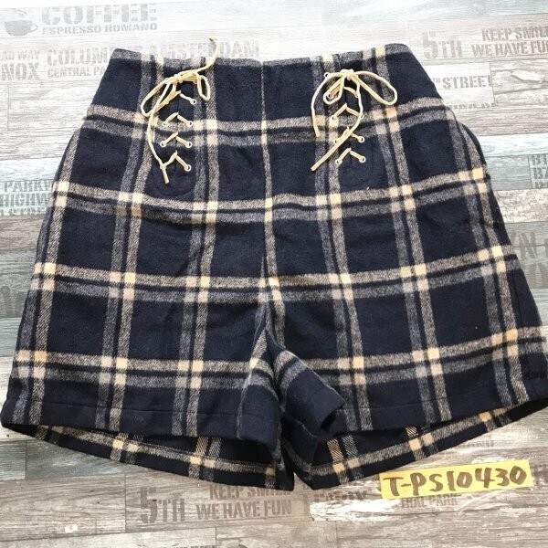 Heather ヘザー レディース チェック柄 裏地付き バックジップ 編み上げデザイン ショートパンツ F拍卖