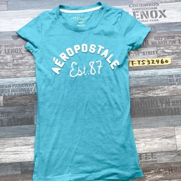 AEROPOSTALE エアロポステール レディース ワッペン・刺繍 半袖Tシャツ 小さいサイズ XS ブルーグリーン拍卖
