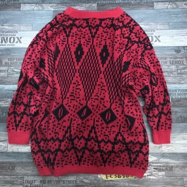savers レディース 総柄 ニット チュニック丈 セーター M ピンク黒拍卖