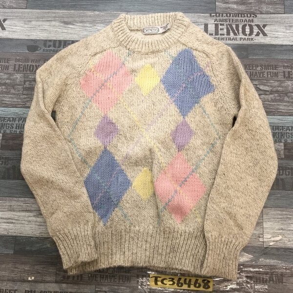 GENESIS レディース ウール アーガイル ニットセーター S グレー拍卖