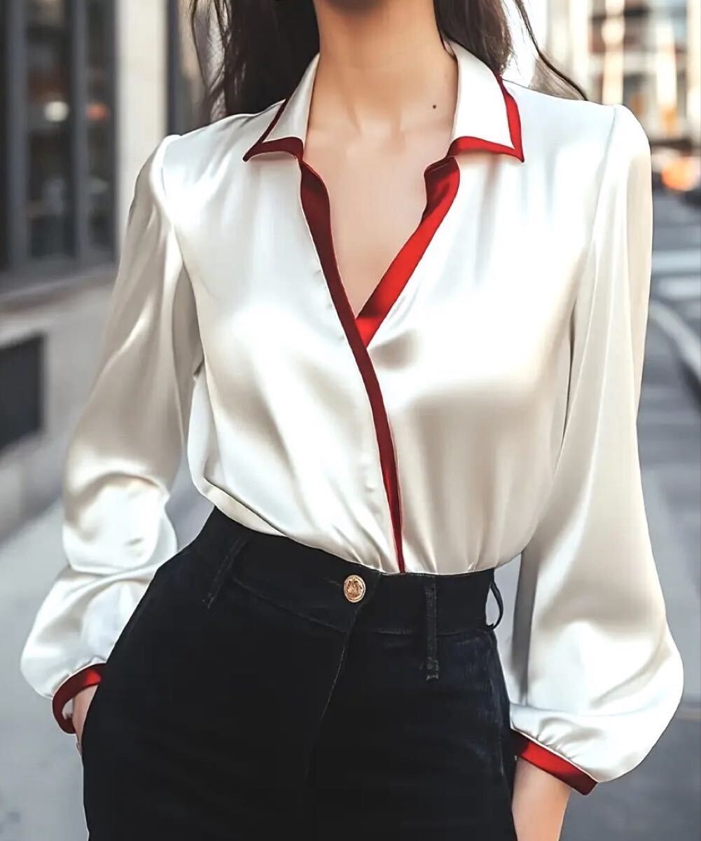 超光沢MAXサテン長袖ブラウス-クラシック オフィス&フォーマルウェア コスプレ ビジネスシャツ 事務服 フェチ 女装家様拍卖