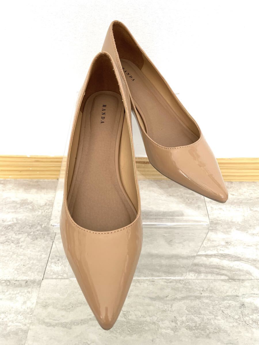 光沢 ベージュ パンプス エナメル RANDA ランダ 25.0cm OL 通勤靴 秘書 女装家様拍卖