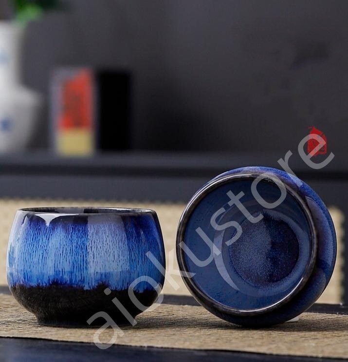 職人手作り 上質 抹茶茶碗 曜変天目茶碗 茶道具 お茶碗 茶道 茶碗 窯変天目茶碗 油滴天目 茶道具 茶器 工芸品 初心者 酒器 ブルー##A02拍卖