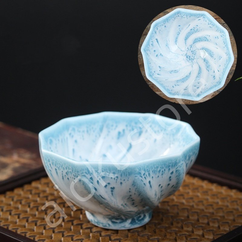 工芸品 手作り茶具 抹茶茶碗 曜変天目茶碗 茶道具 茶道 茶碗 窯変天目茶碗 油滴天目 茶道具 茶器 初心者 酒器 陶芸用品 青い##C004拍卖