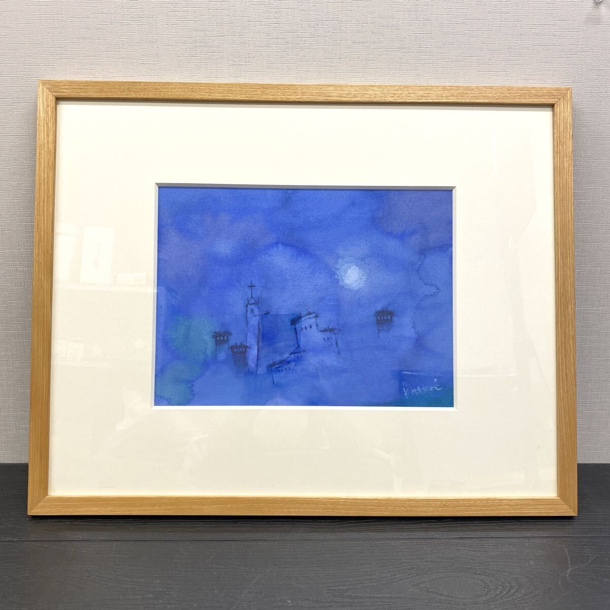 【Q-1045】 1円~ 服部幸平 「 Blue in Blue 」 水彩画 絵 インテリア拍卖