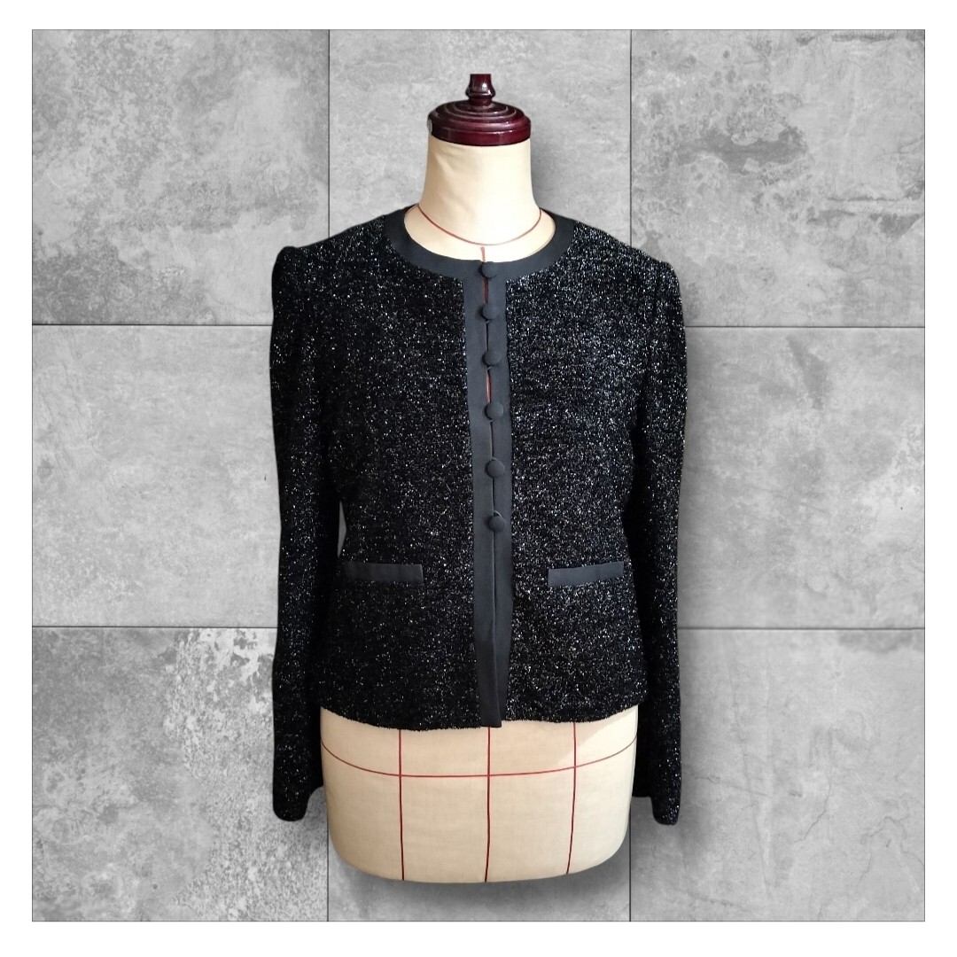 ソニア・リキエル ラメ入り黒ノーカラージャケット拍卖