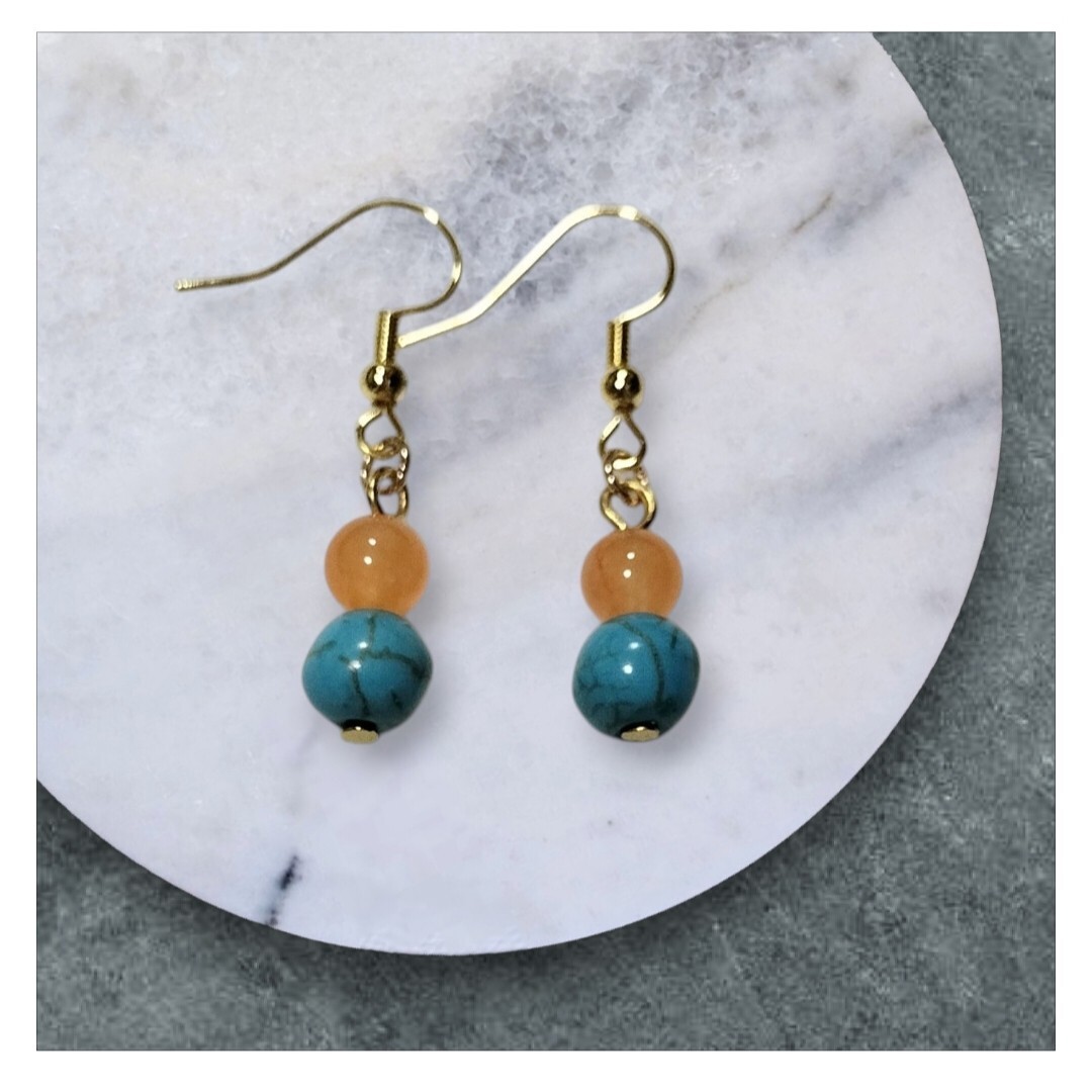 ターコイズ・オレンジヒスイビーズ フックピアス ハンドメイド拍卖