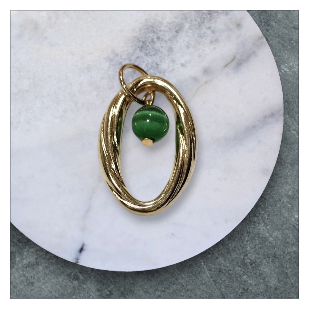 ゴールドメタルネックチャーム グリーンキャッツアイビーズ付き ハンドメイ拍卖