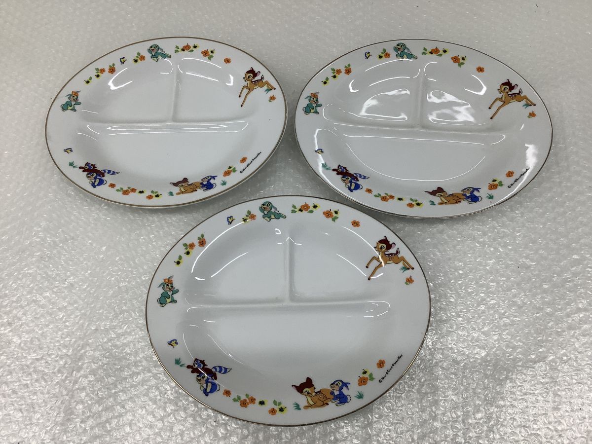 D631-80【食器3枚まとめ】Sango 陶器 Disney ディズニー バンビ BAMBI 仕切り皿 ランチプレート ディナープレート ワンプレート/希少t拍卖