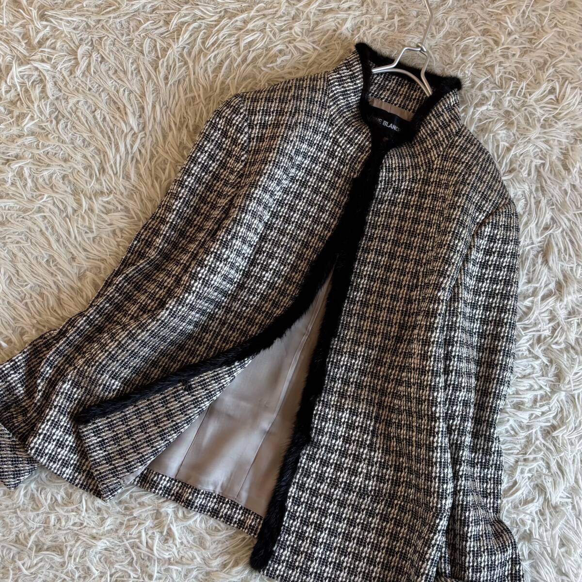 ⑤ ラピーヌ LAPINE BLANCHE ミンクファー シルク ツイード ジャケット 大きいサイズ 11拍卖