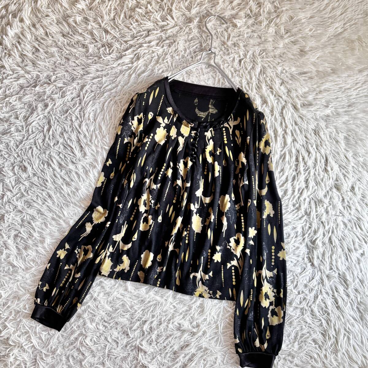 ② 日本製 ヒロココシノ HIROKOKOSHINO フラワー 総柄 プルオーバー ブラウス カットソー トップス 38拍卖