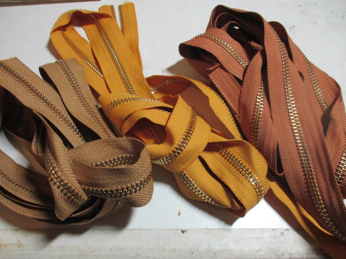 YKK 32◆大量出品中!◆職人仕様◆まとめて セット◆保管品◆ロングファスナー◆キャメル系 橙◆左から160 130 210◆3巾 ゴールド◆計5m拍卖