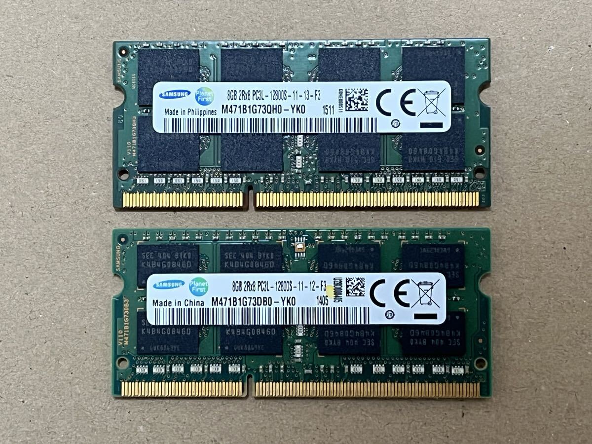 動作品 SAMSUNG PC3L-12800S 8GB×2枚組 合計16GB DDR3L-1600 SO-DIMM ノートパソコン用拍卖