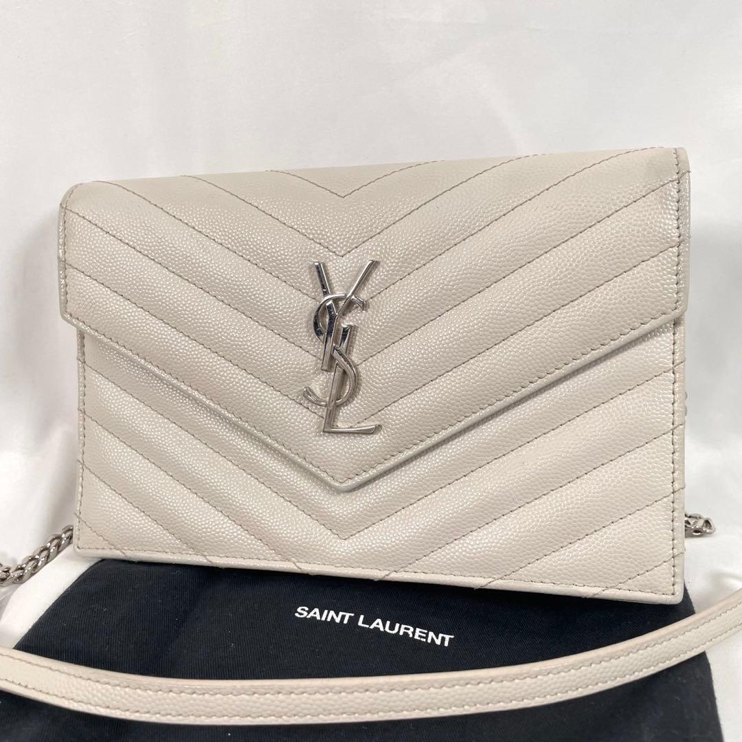 美品 SAINT LAURENT サンローラン チェーンウォレット カサンドラ エンベロープ 定価18万円 レザー 本革拍卖