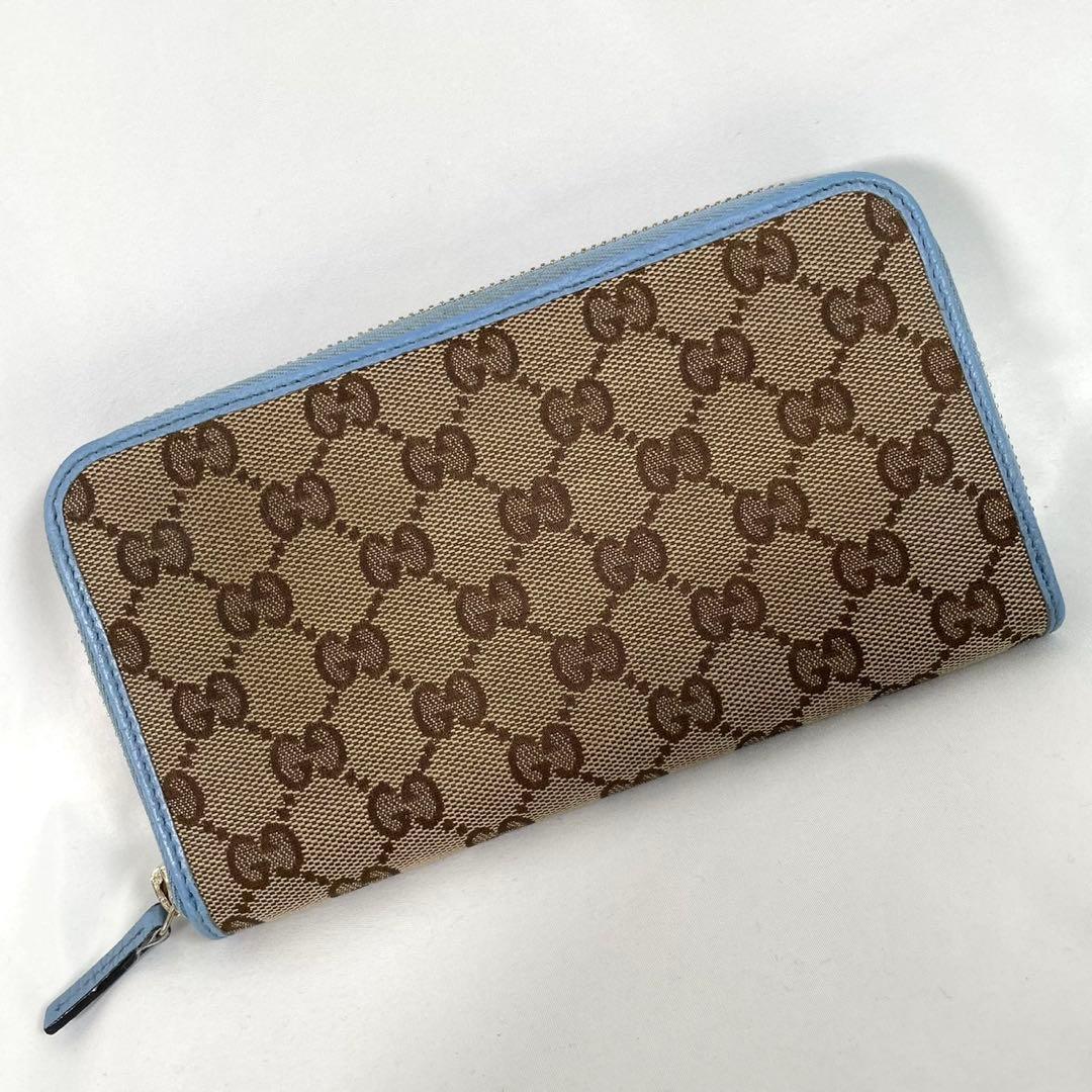 美品 GUCCI グッチ 長財布 ラウンドファスナー GGキャンバス レザー 本革 ロングウォレット拍卖