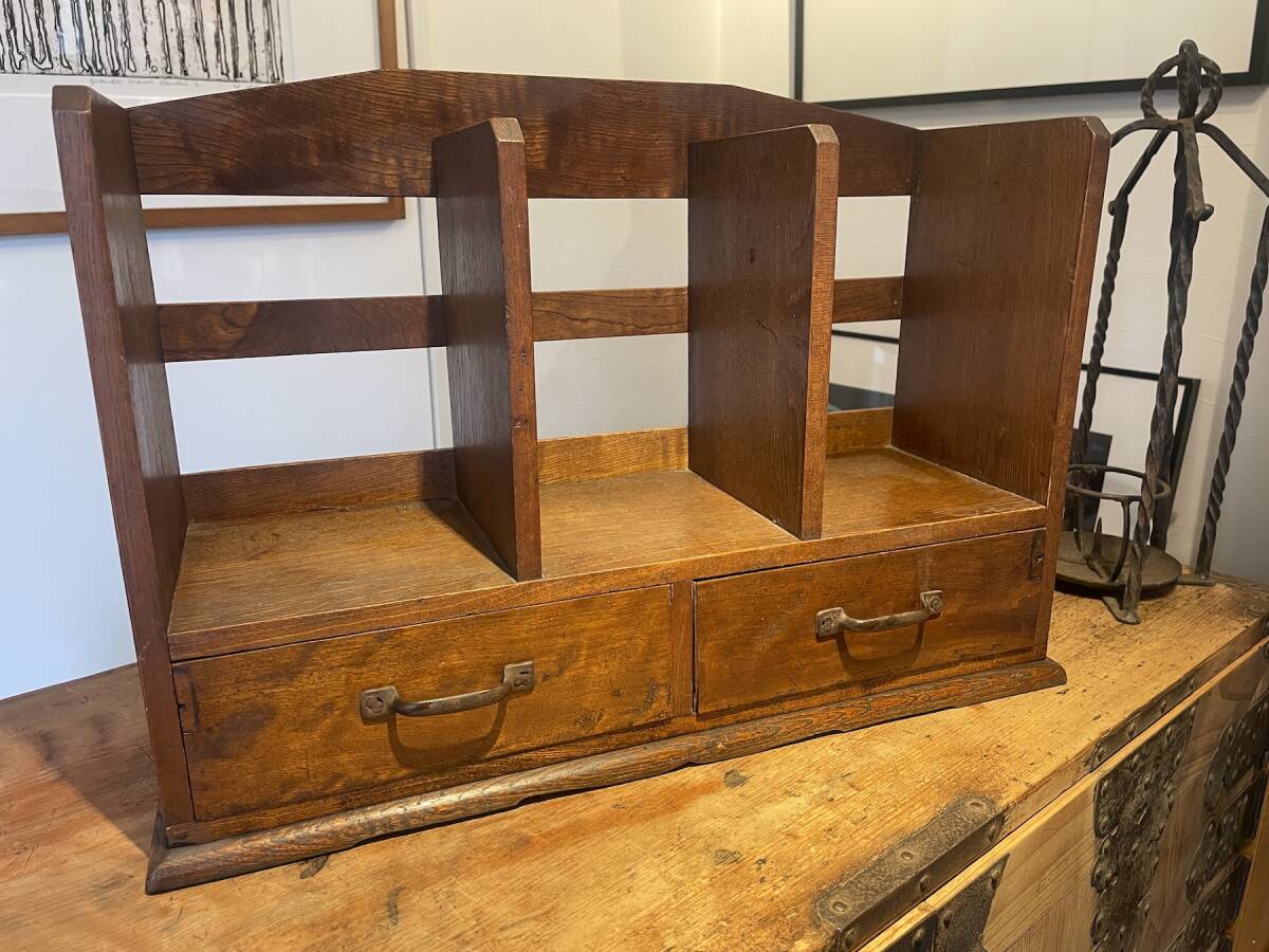 美品 ヴィンテージ 小ぶり 小型 木製本棚 楢ナラ材 アンティーク レトロ ジャパンビンテージ■ブックシェルフ 本立て ブックスタンド■a851拍卖